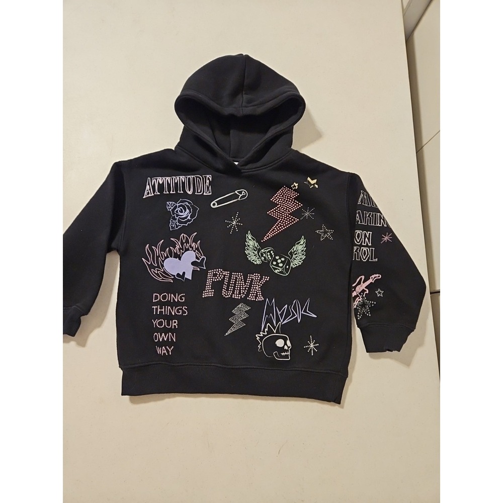 Zara Black Graphic Sweatshirt Rock&Roll Punk-Inspired Designs  Kids 6-7 Y(A1158)